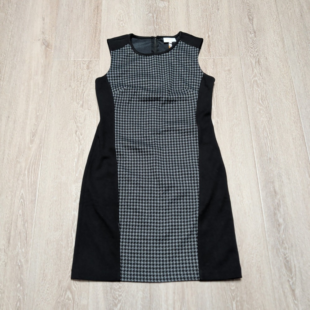 Laundry by Shelli‎ Segal Sheath Dress Womens 8 Black Gray Houndstooth Sleeveless
